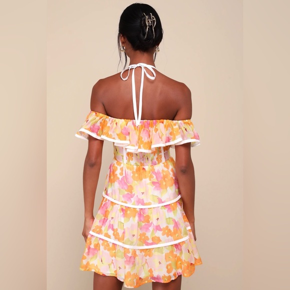 Lulus | NWT Ivory Floral Halter Cold-Shoulder Mini Dress - Picture 2 of 4